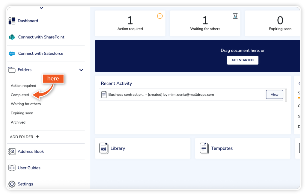 View audit trail of completed documents step 1