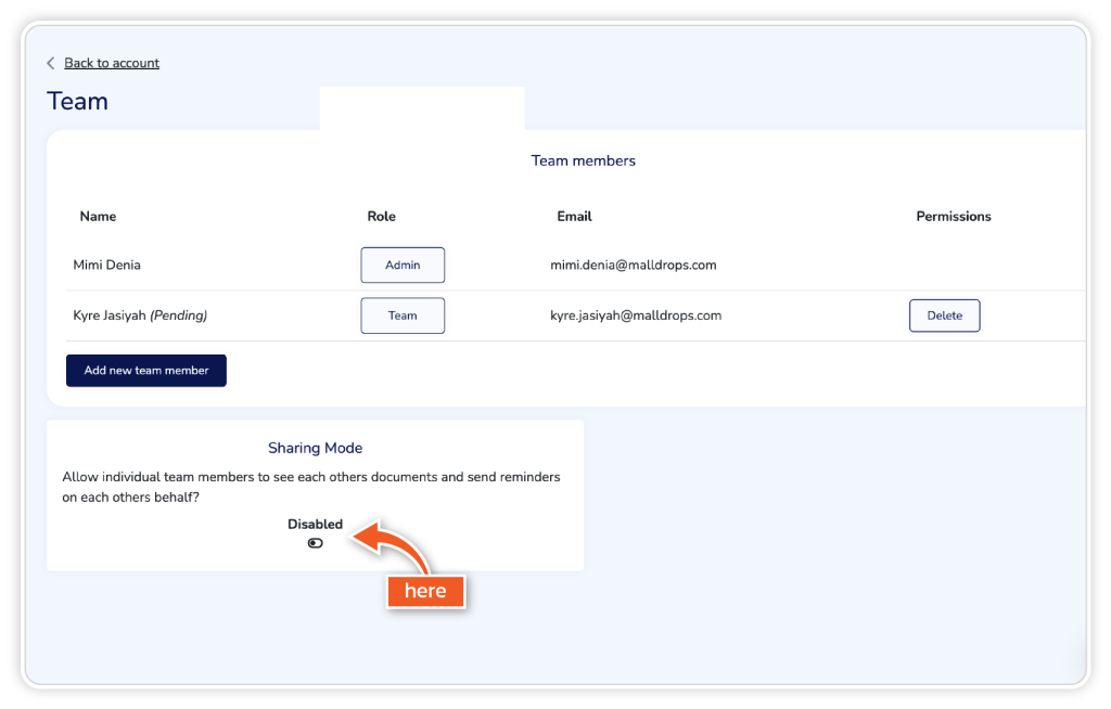 Activate sharing mode step 3