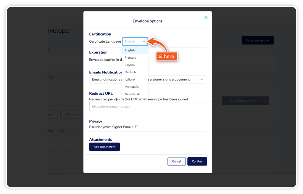 Change the certificate language step 3