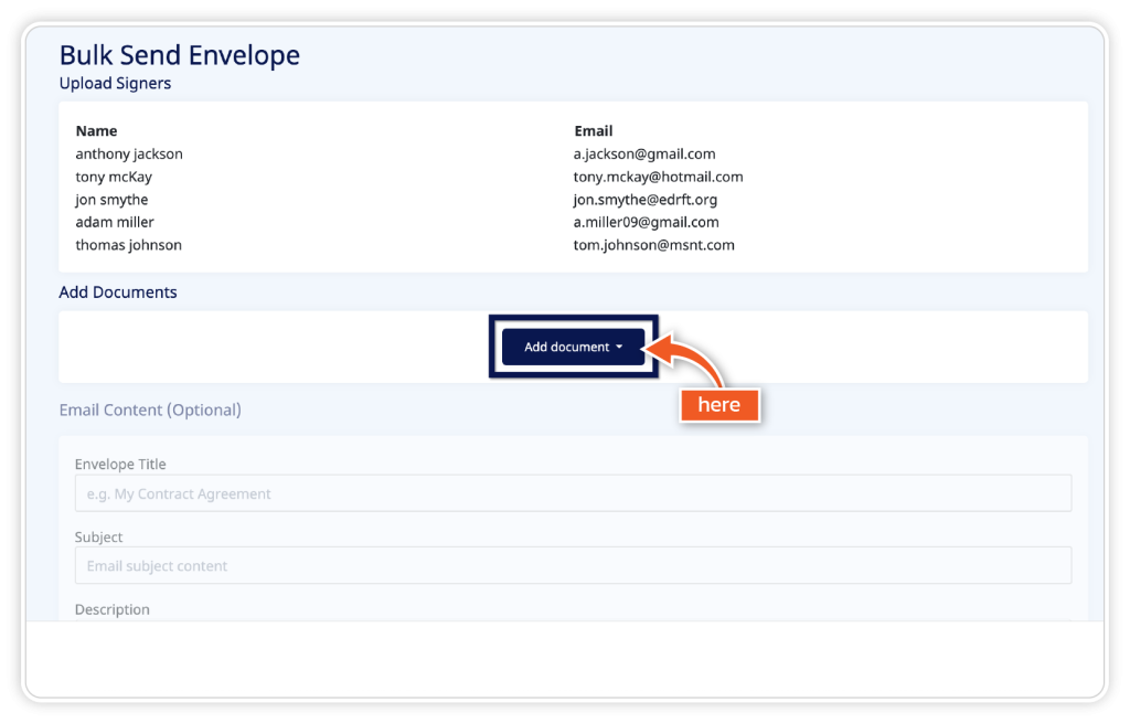 add csv for bulk send step 4