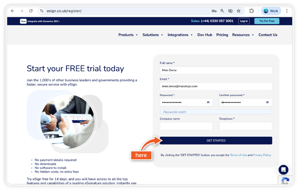 Create a free trial account step 3