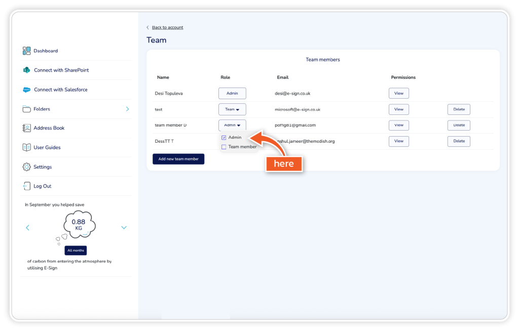 Make a team member an admin step 4