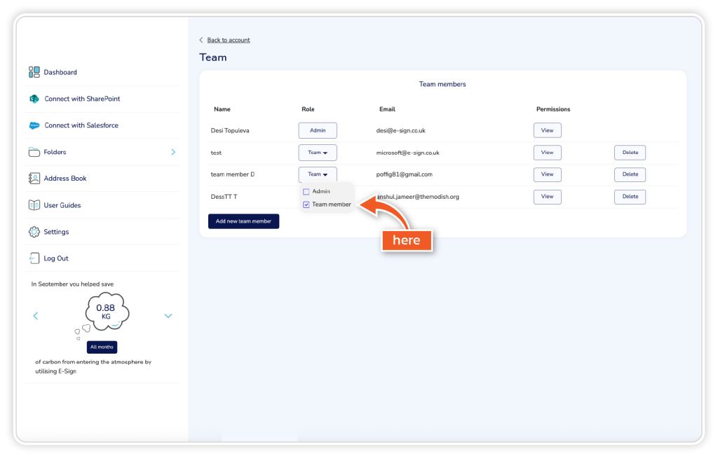 Make an admin a team member step 5