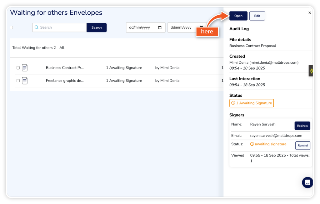 Redirect pending envelopes another signer step 3