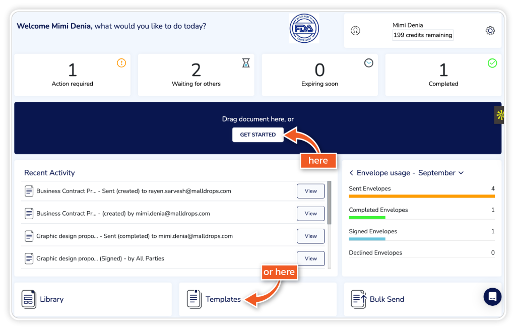 Send documents 21 CFR step 1