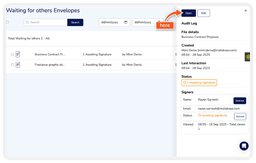 Send reminders for pending envelopes step 2