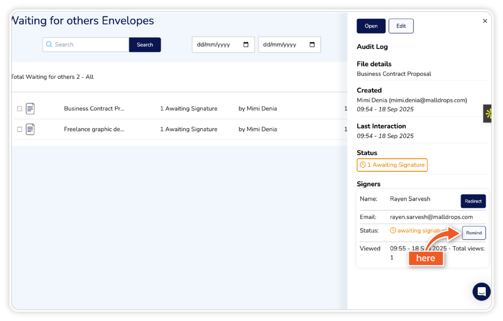 Send reminders for pending envelopes step 3