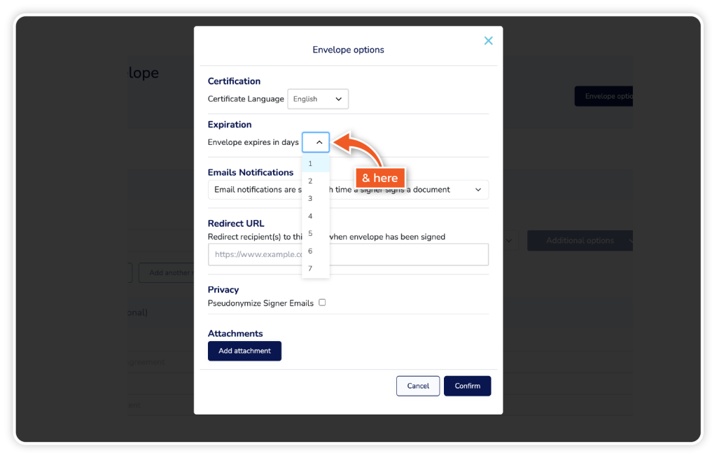 Set an expiry date for an envelope step 3