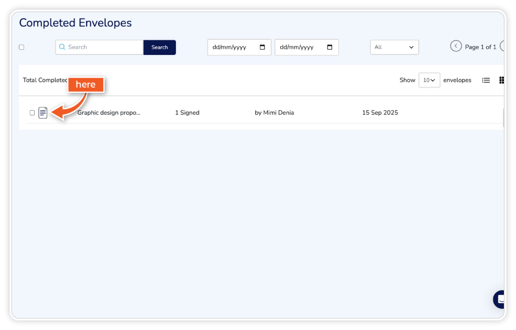 View certificate of completed documents step 2
