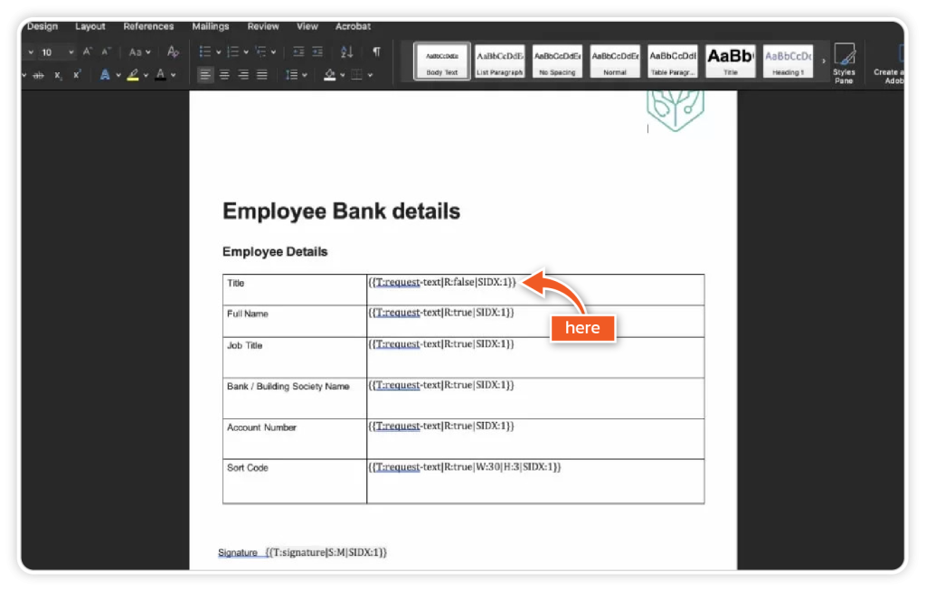 Create an envelope using data tags step 2