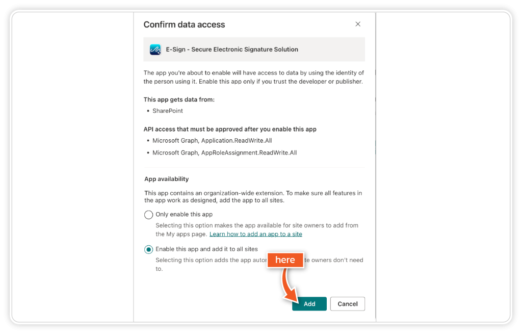 Install eSign for SharePoint step 5