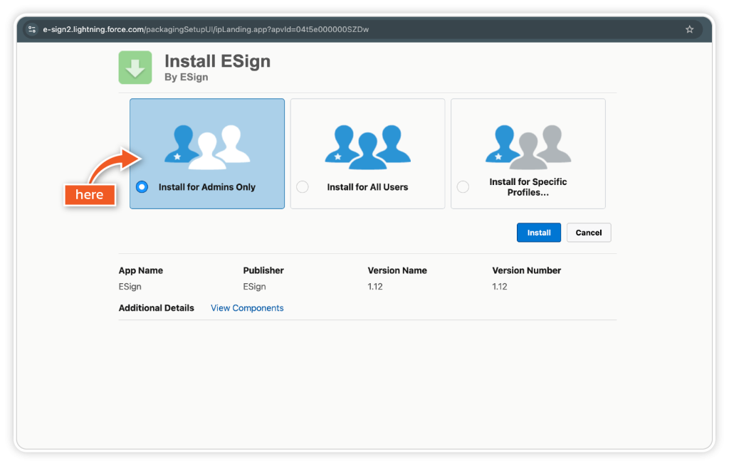 Install eSign for Salesforce step 1