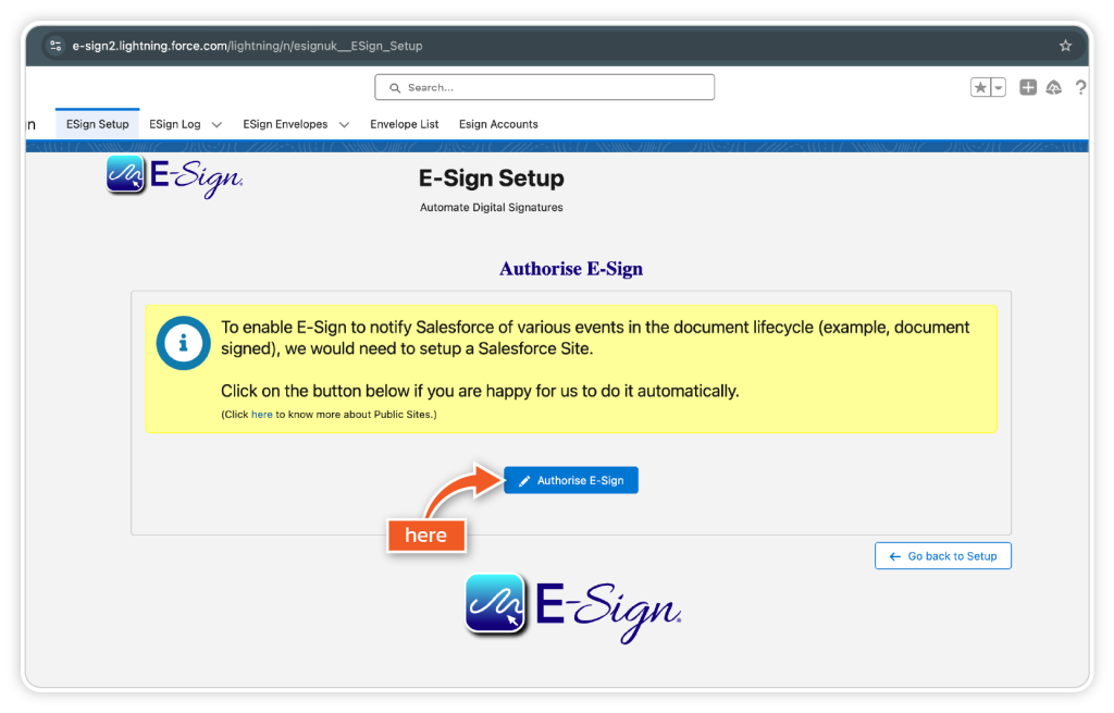 Install eSign for Salesforce step 14