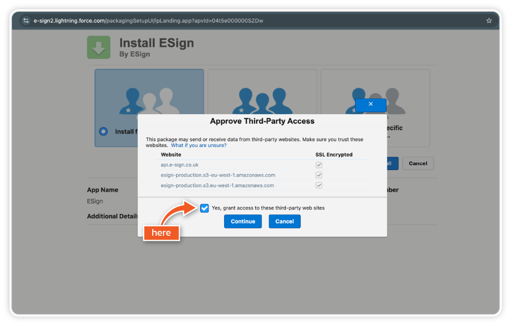 Install eSign for Salesforce step 2