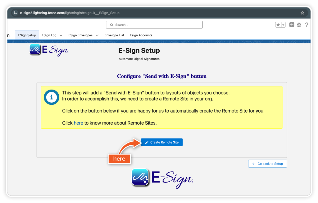 Install eSign for Salesforce step 9