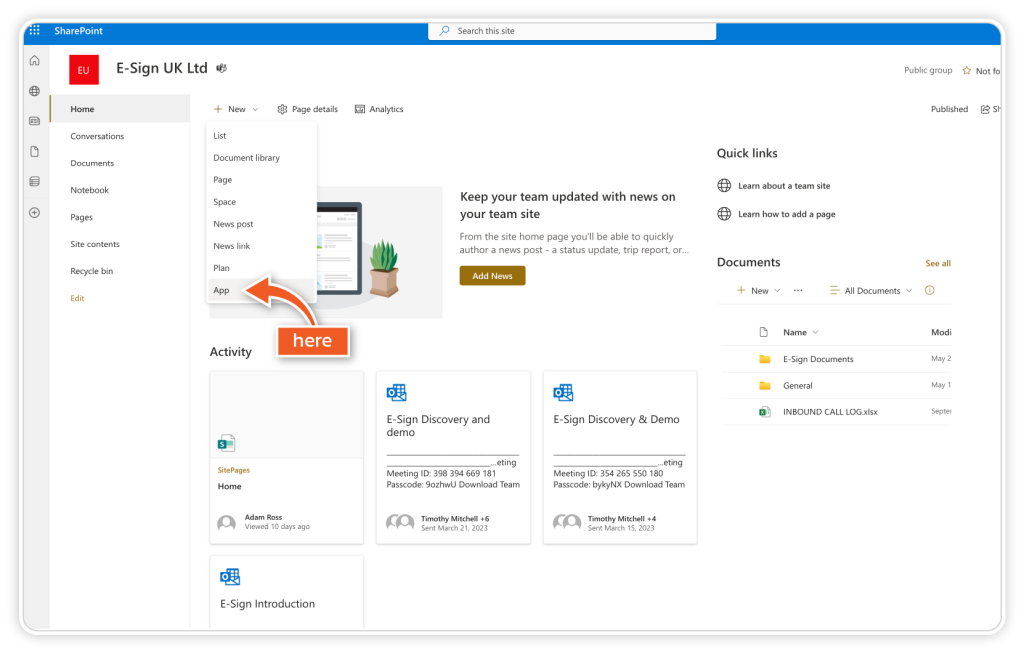 Use eSign for SharePoint step 1